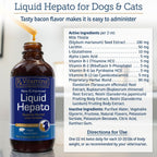 Back label of Rx Vitamins Liquid Hepato Support for cats and dogs