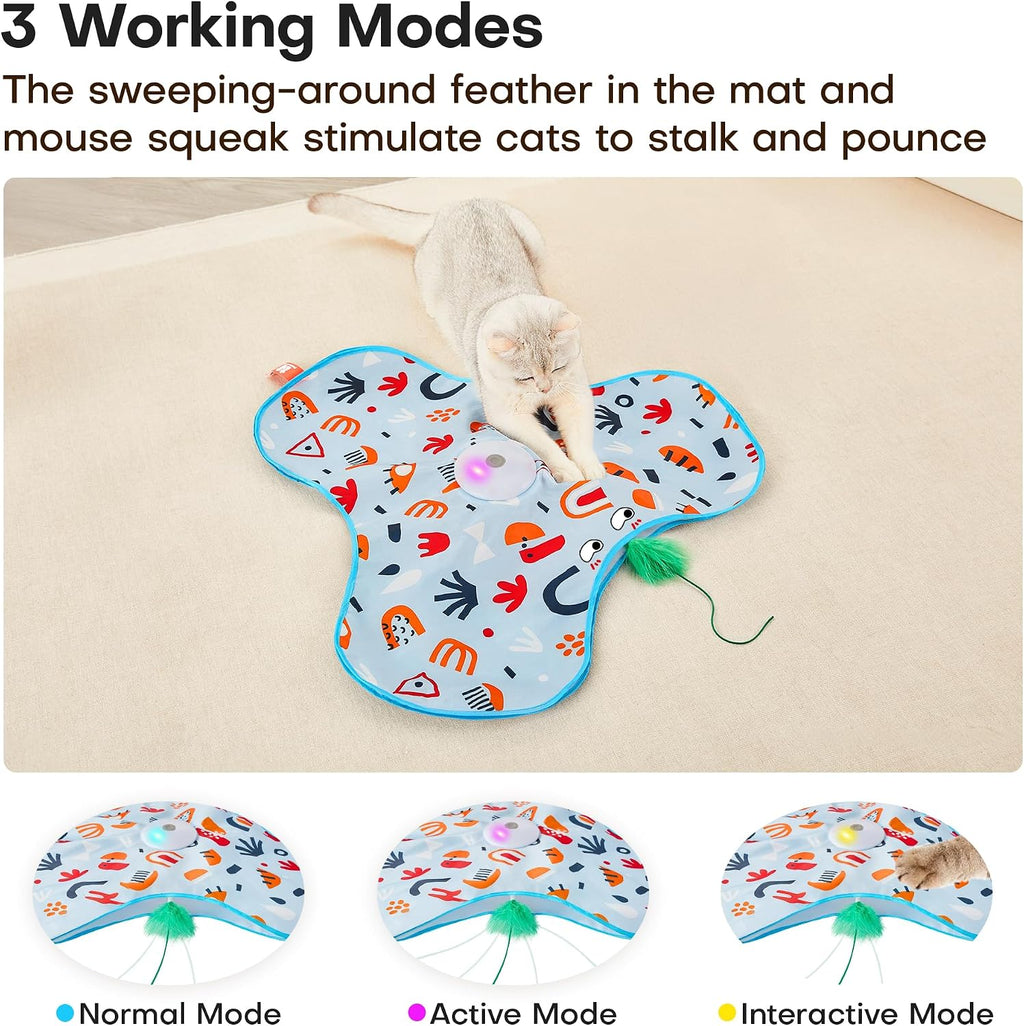 Concealed wand feather cat toy demonstrating the unpredictable movement pattern.