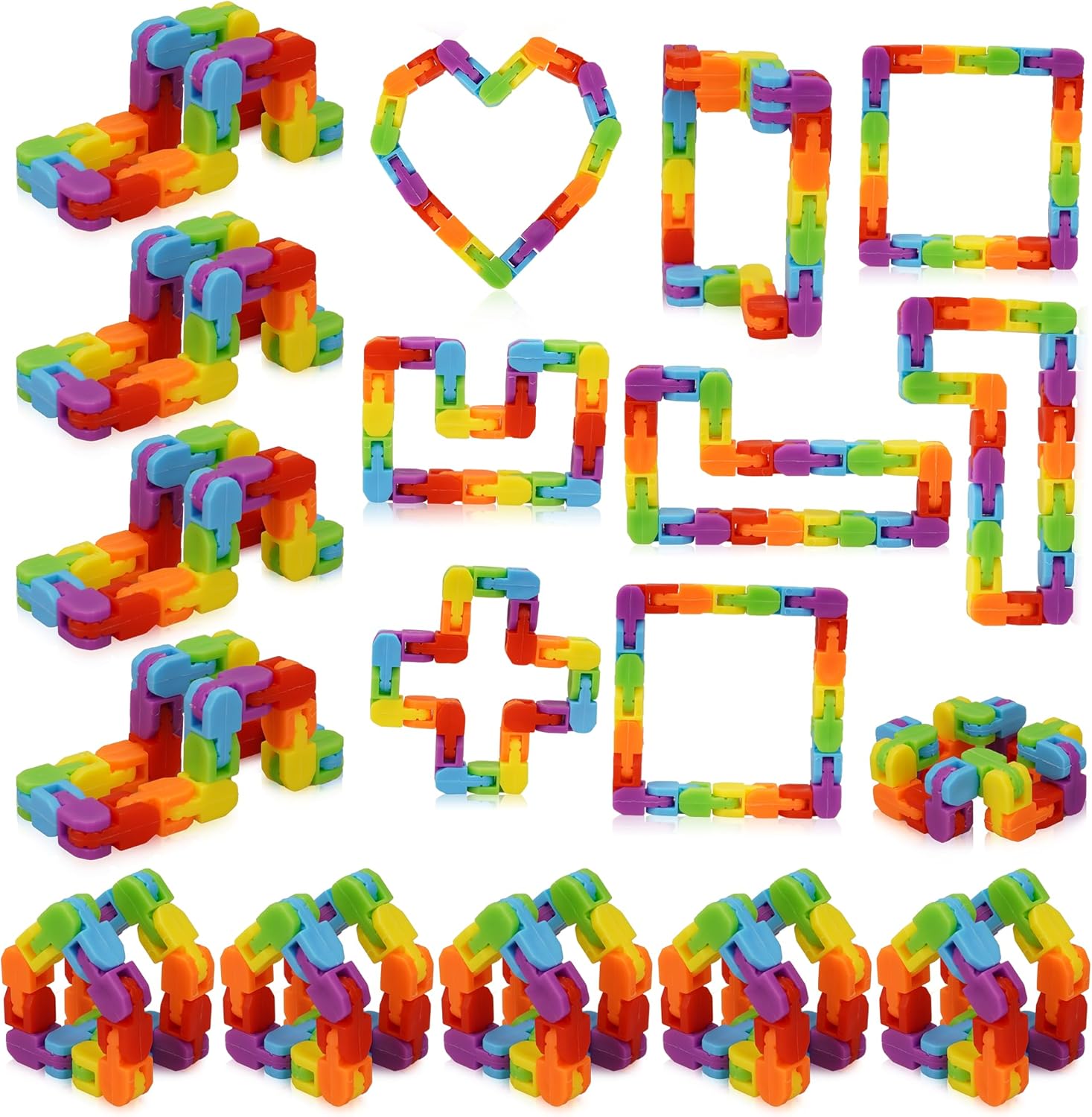 Ganowo wacky track fidget toys front view showing multiple rainbow snap and click chains