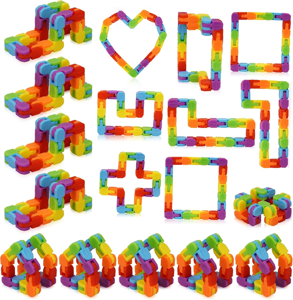 Ganowo wacky track fidget toys front view showing multiple rainbow snap and click chains
