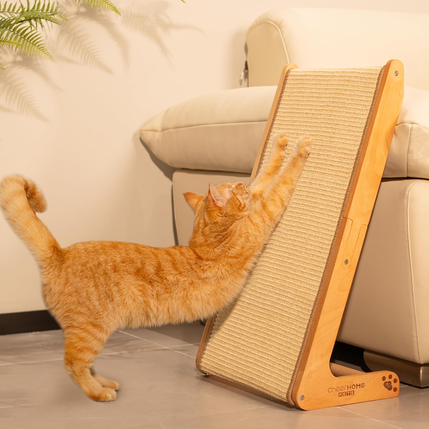 CHEERHOME PETS Sisal Cat Scratcher Ramp front vertical L-shape view on living room floor