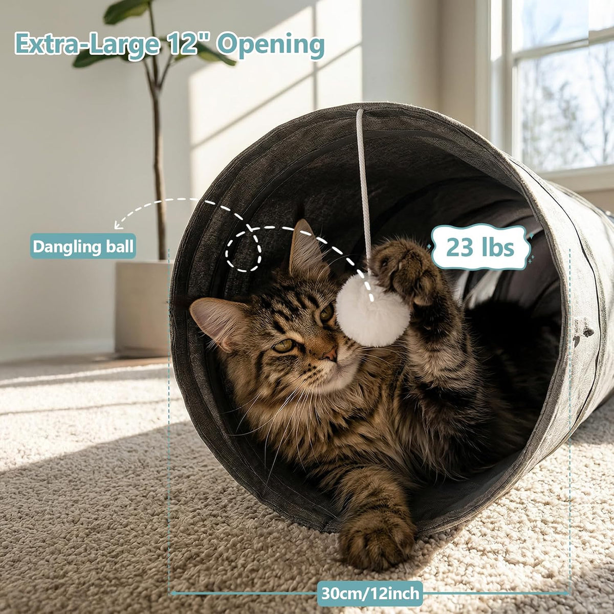 Ownpets interactive cat tube featuring large twelve inch diameter entrance opening