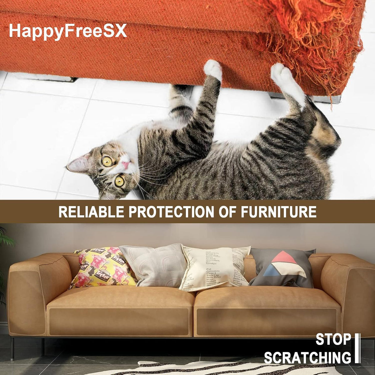 Cat avoiding furniture with anti scratch protector applied