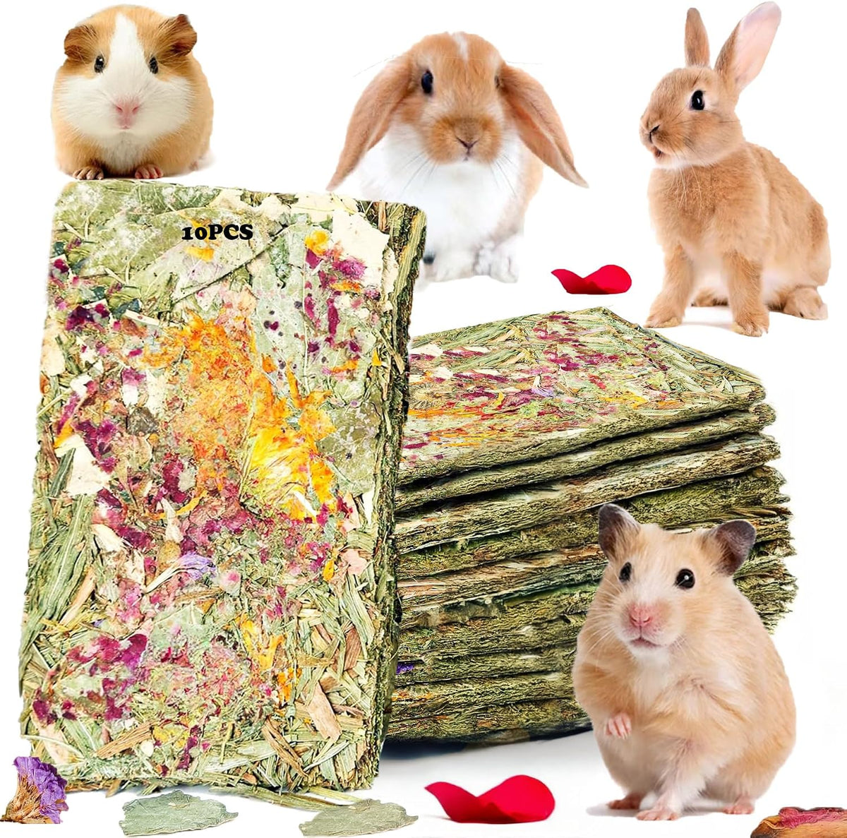 YTSKJ rabbit toys front view of ten pack vacuum sealed timothy hay treats