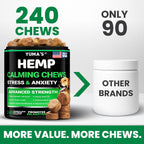 Yuma's dog calming treats side label showing ingredients like melatonin and hemp seed oil