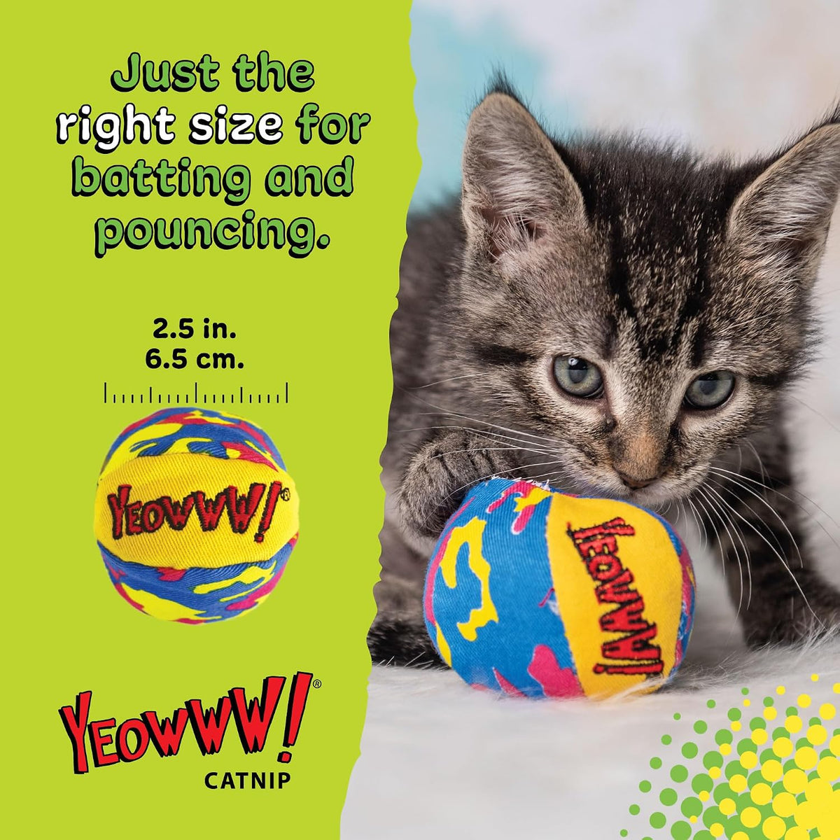 A pack of three premium non-toxic catnip balls for indoor cats.