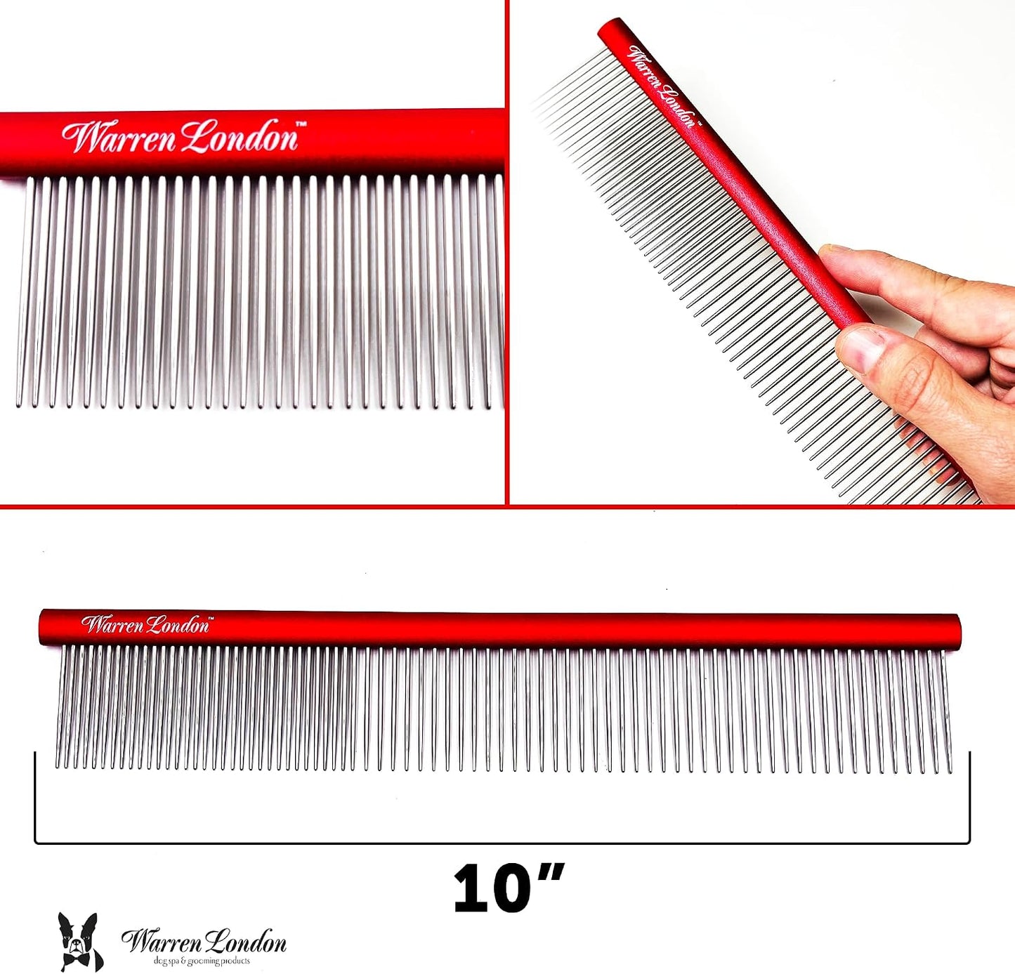 Ergonomic thick handle grip of the Warren London pet dematting tool for comfortable hand control.