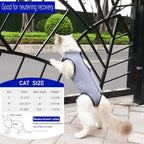 Spayed cat wearing kzrfojy elastic onesie after surgery for abdominal wound protection