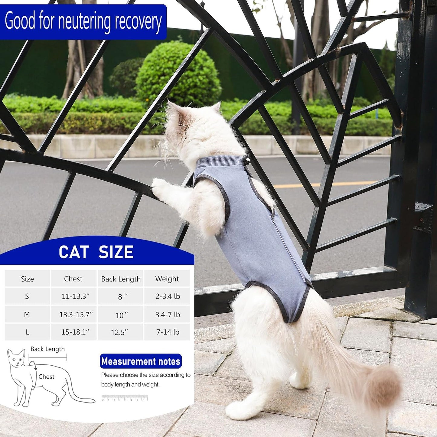 Spayed cat wearing kzrfojy elastic onesie after surgery for abdominal wound protection
