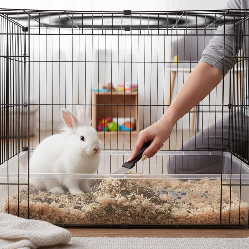 Two pieces of elbow style pet cage scrubbing brushes showing high density stiff bristles