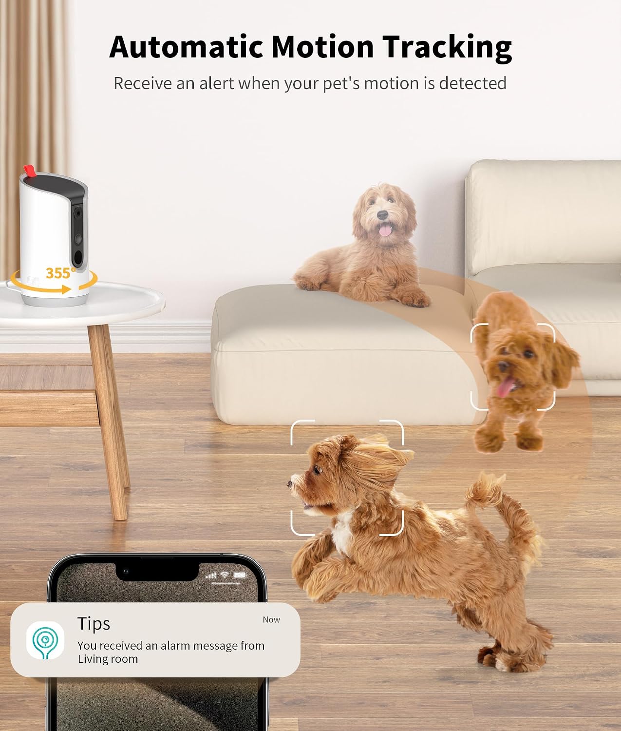 TKENPRO motion alert and barking detection system indoor pet camera placement