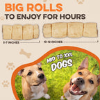 Rawhide free peanut butter flavored beef cheek rolls three pack for large dogs.