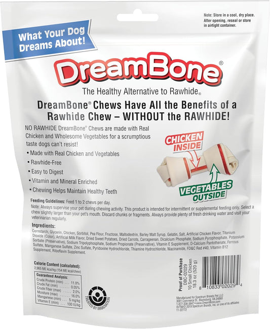 DreamBone rawhide free dog treats with real chicken and vegetables back packaging
