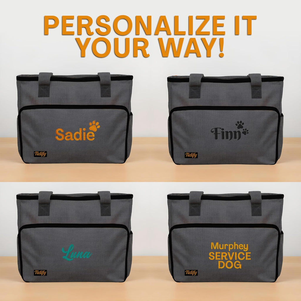Tidify dog luggage interior with food containers and bowls