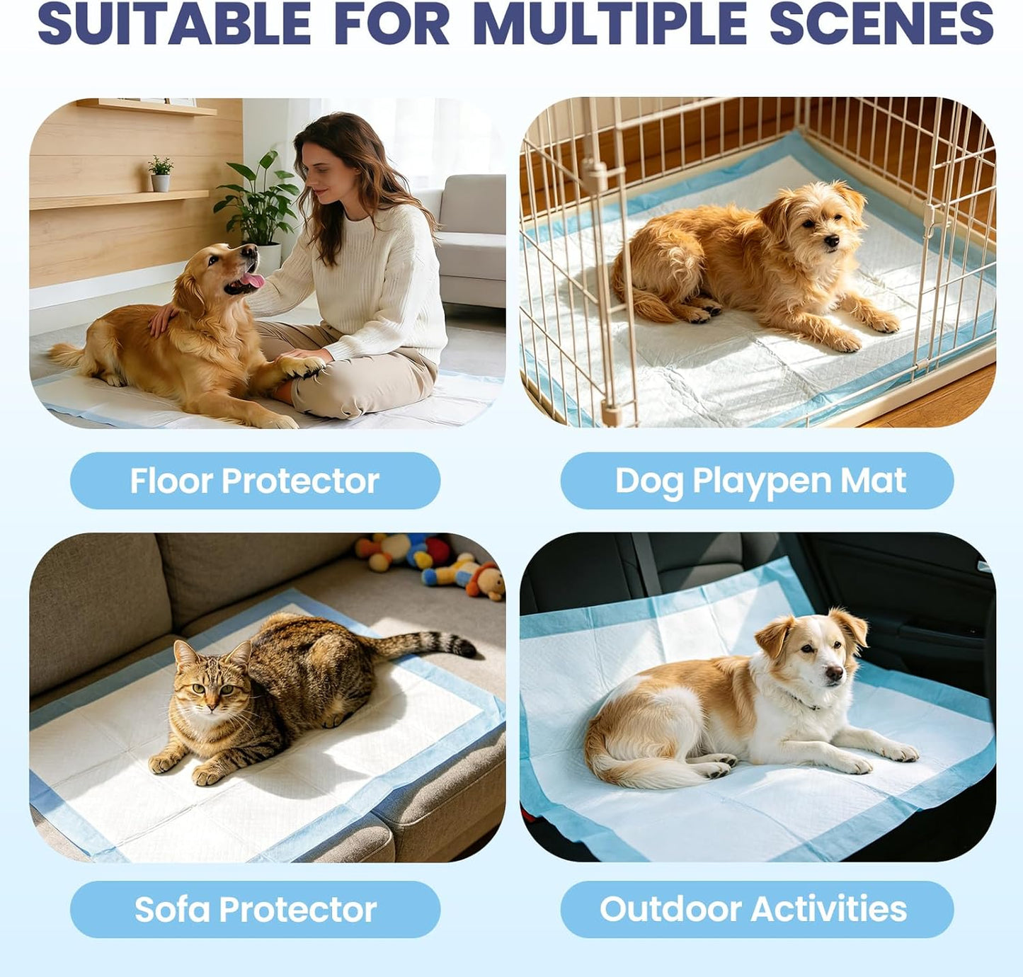 SCLOSE absorbent dog potty pads used inside a pet travel crate