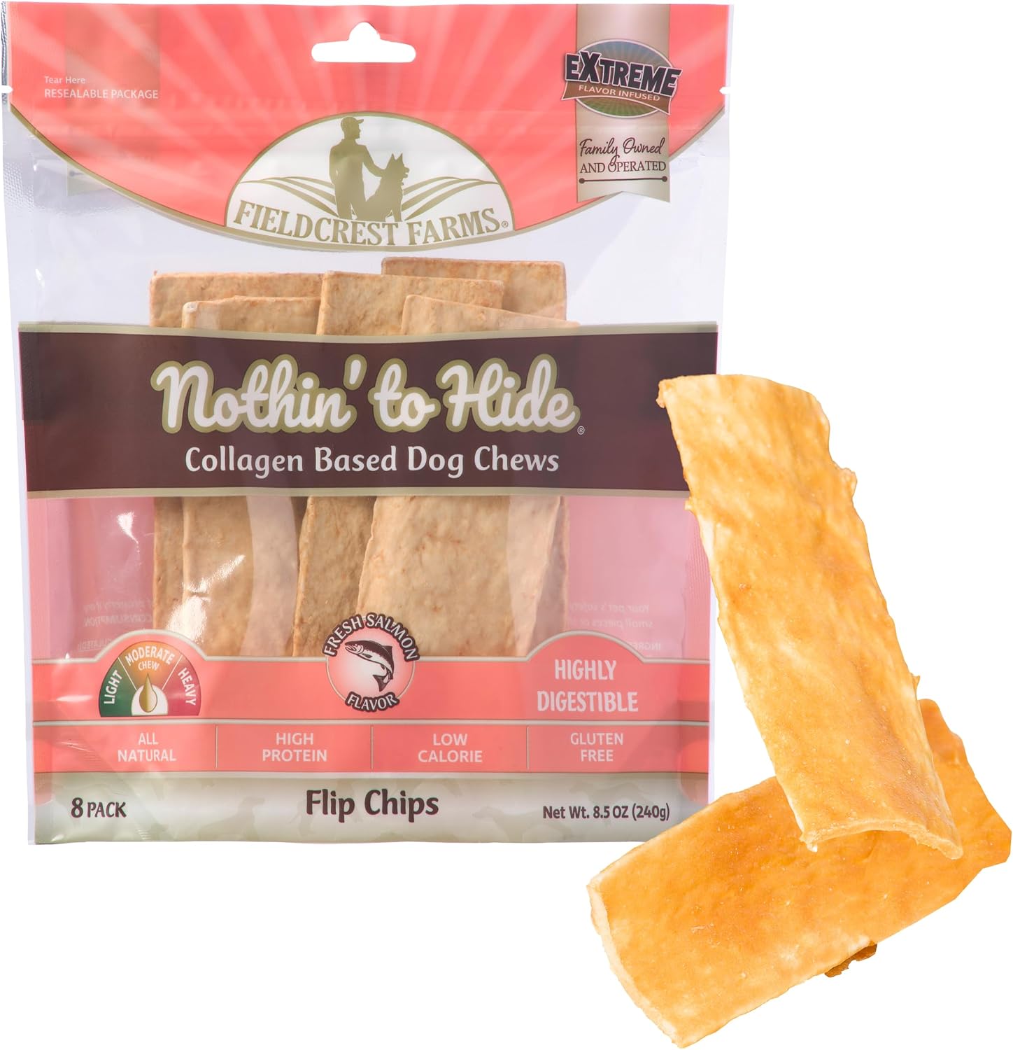 Fieldcrest Farms Nothin to Hide Salmon Flip Chips front view premium packaging
