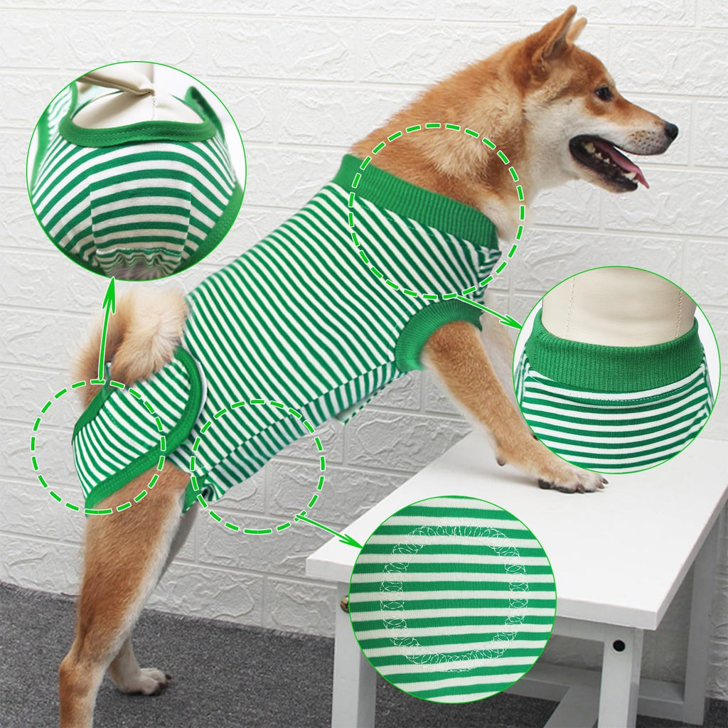 Karoku elastic breathable dog surgical vest on a small puppy