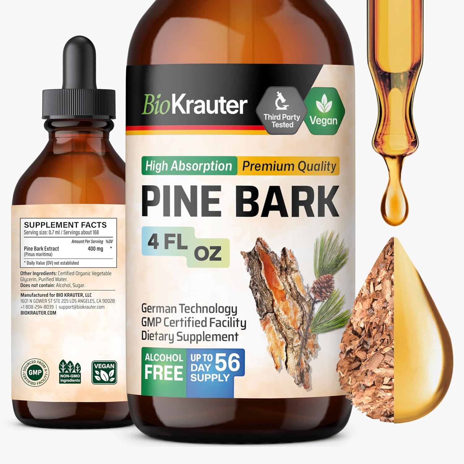 BIO KRAUTER French Maritime Pine Bark Extract liquid supplement front view for premium antioxidant defense.