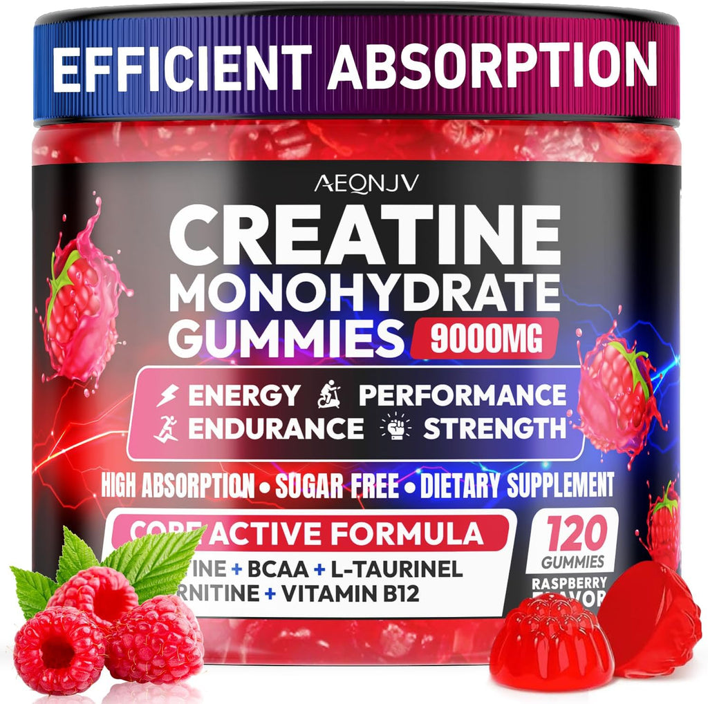 AEQNJV Creatine Monohydrate Complex 9000 Milligrams Gummies front view bottle packaging