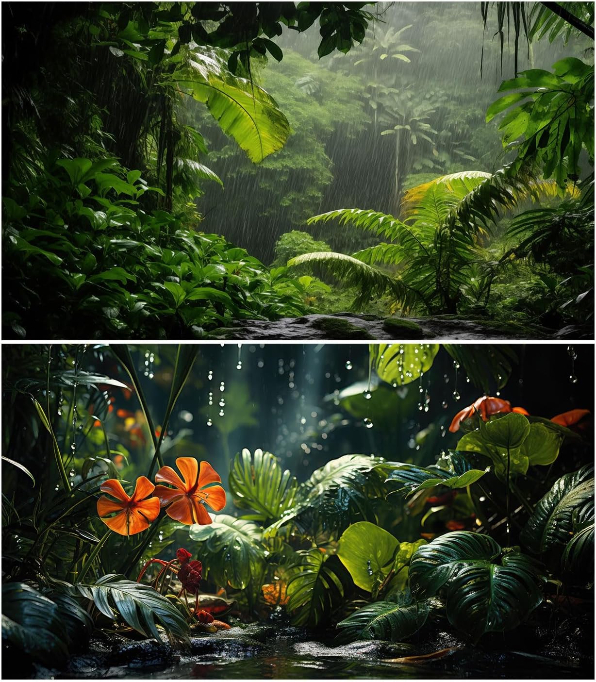 Riivvdise Tropical Rainforest Aquarium Background front view displaying lush green foliage