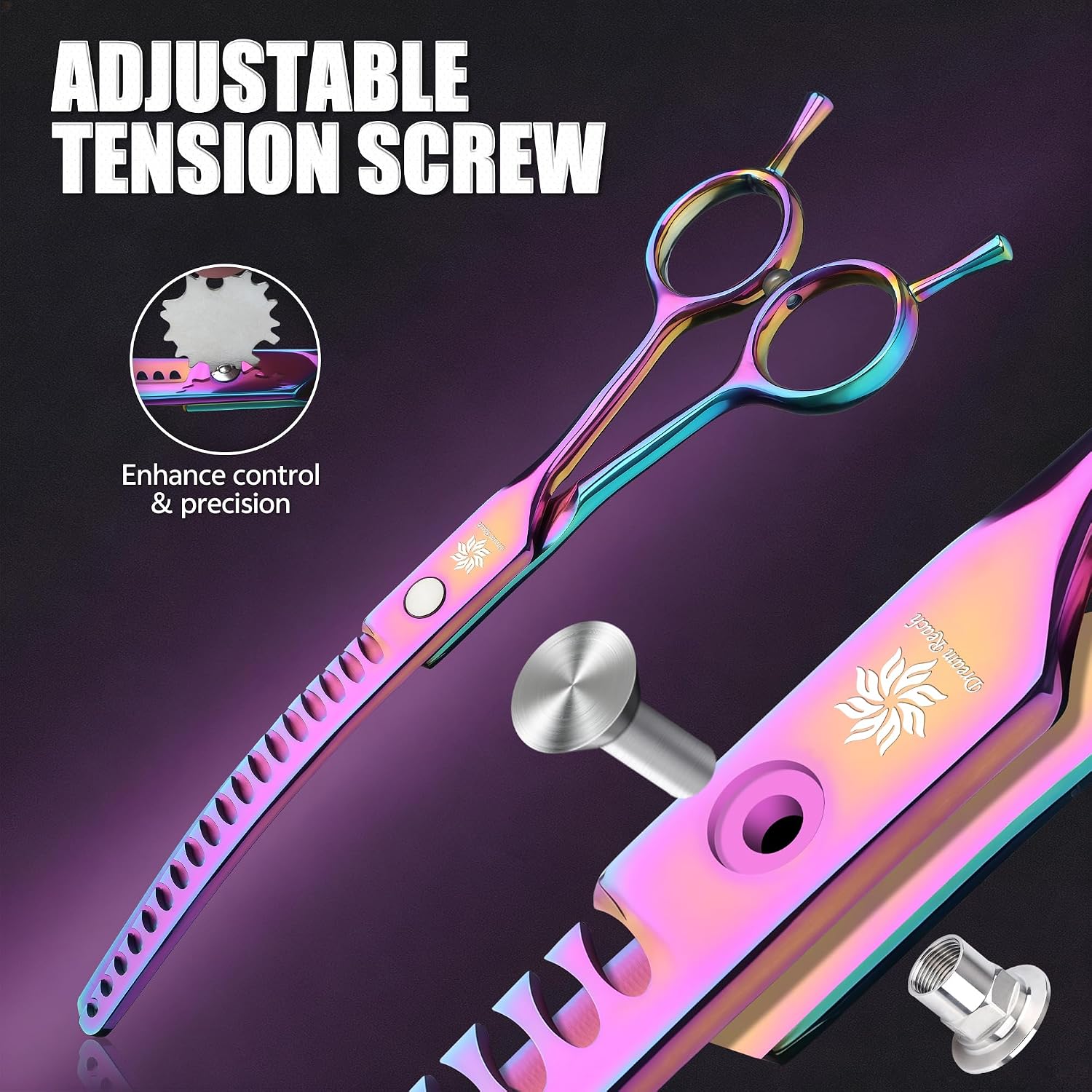 Professional dog grooming shear demonstrating thin and blend motion