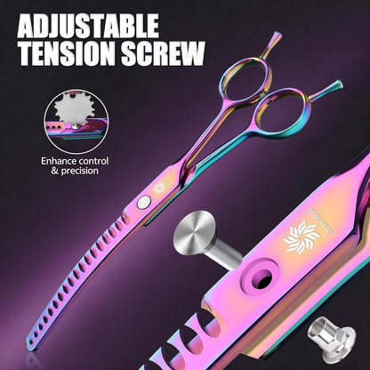 Professional dog grooming shear demonstrating thin and blend motion