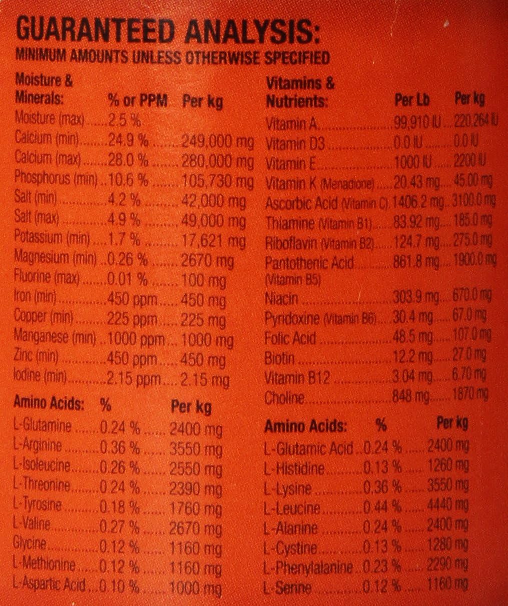 Zoo Med reptile health multivitamin powder nutritional information panel