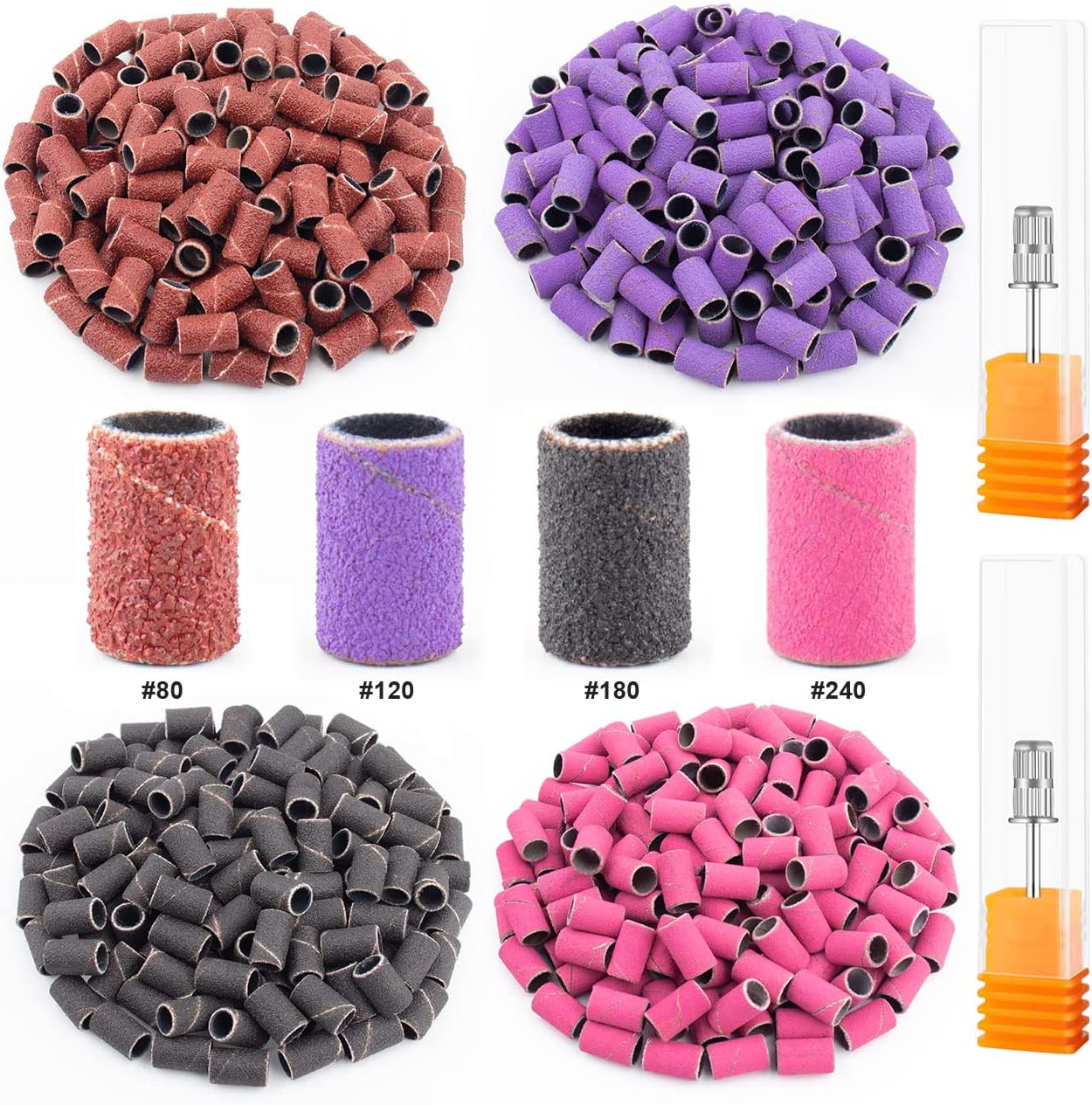 Rolybag professional nail drill sanding bands set front view containing color coded grits and mandrel bits.