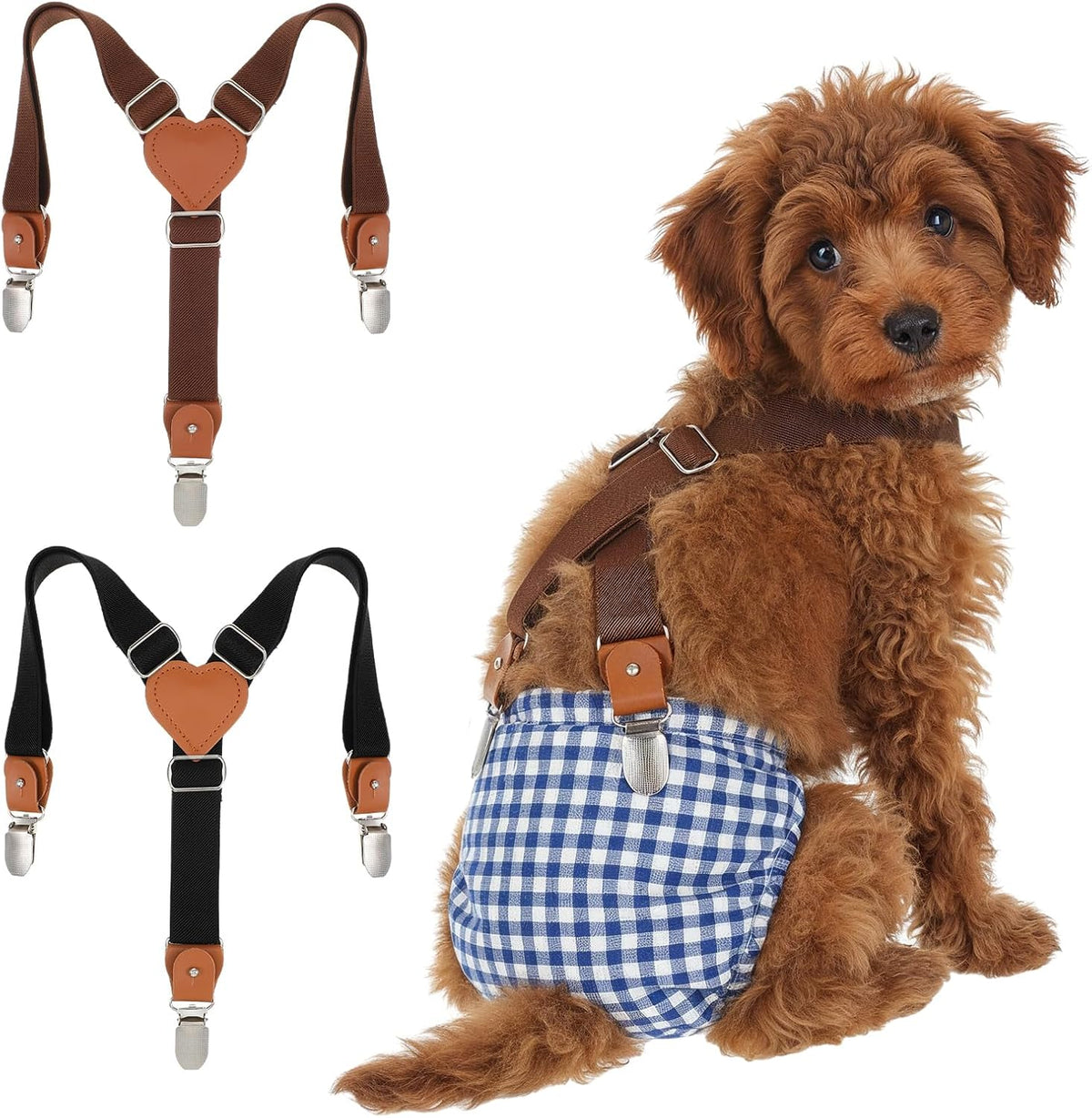 Elegaperma two pieces dog diaper suspenders front view adjustable straps