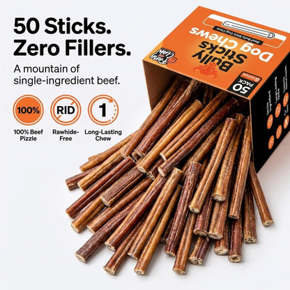 Fang and Claw single ingredient beef chews for aggressive chewers displayed outside the packaging box.
