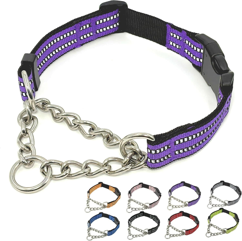 Martingale Dog Collars, Reflective Nylon Collar with Stainless Steel Chain, Adjustable Walking Training Dog Collars with Quick Release Buckle, Suitable for Small Medium Large Dogs(Gray,L) - Image 13