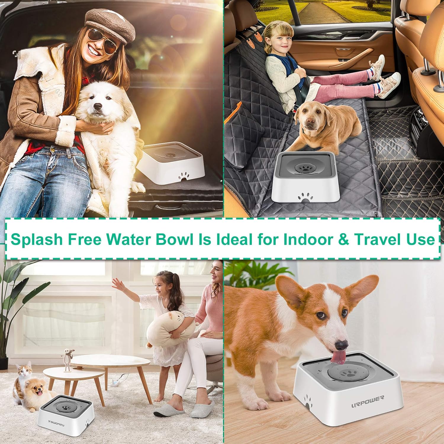 URPOWER splash proof pet bowl preventing messy floor spills from large dogs.