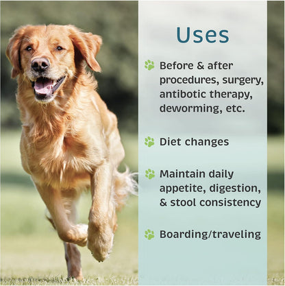 Palatable poultry liver flavored probiotic powder being sprinkled onto dog food