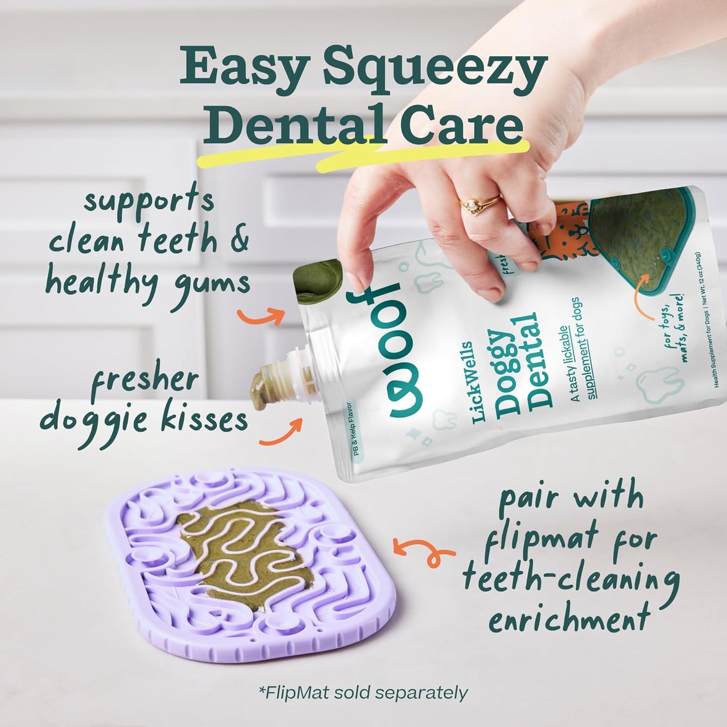 Dog dental care postbiotic spread for lick mats close up.