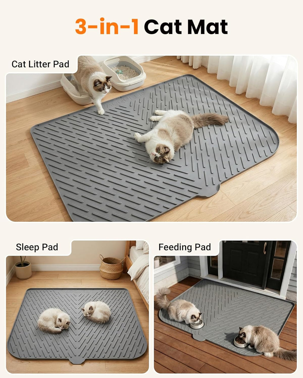 Close up of the waterproof groove design on the grey Vacqueen pet mat.