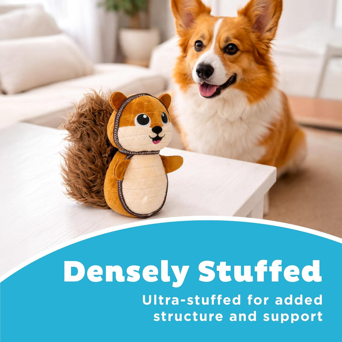 Side profile of 8.3 inch Outward Hound squirrel toy