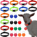 Foilswirl twelve pack reflective goat collars with number tags front view showing colorful nylon livestock identification bands.