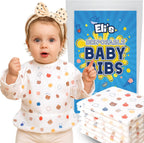 Eli with Love Disposable Individually Wrapped Bibs front view showcasing the multicolor long sleeve design