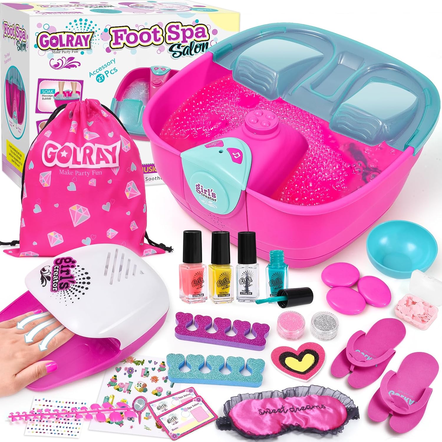 Golray Kid Foot Spa and Nail Kit front view pink tub