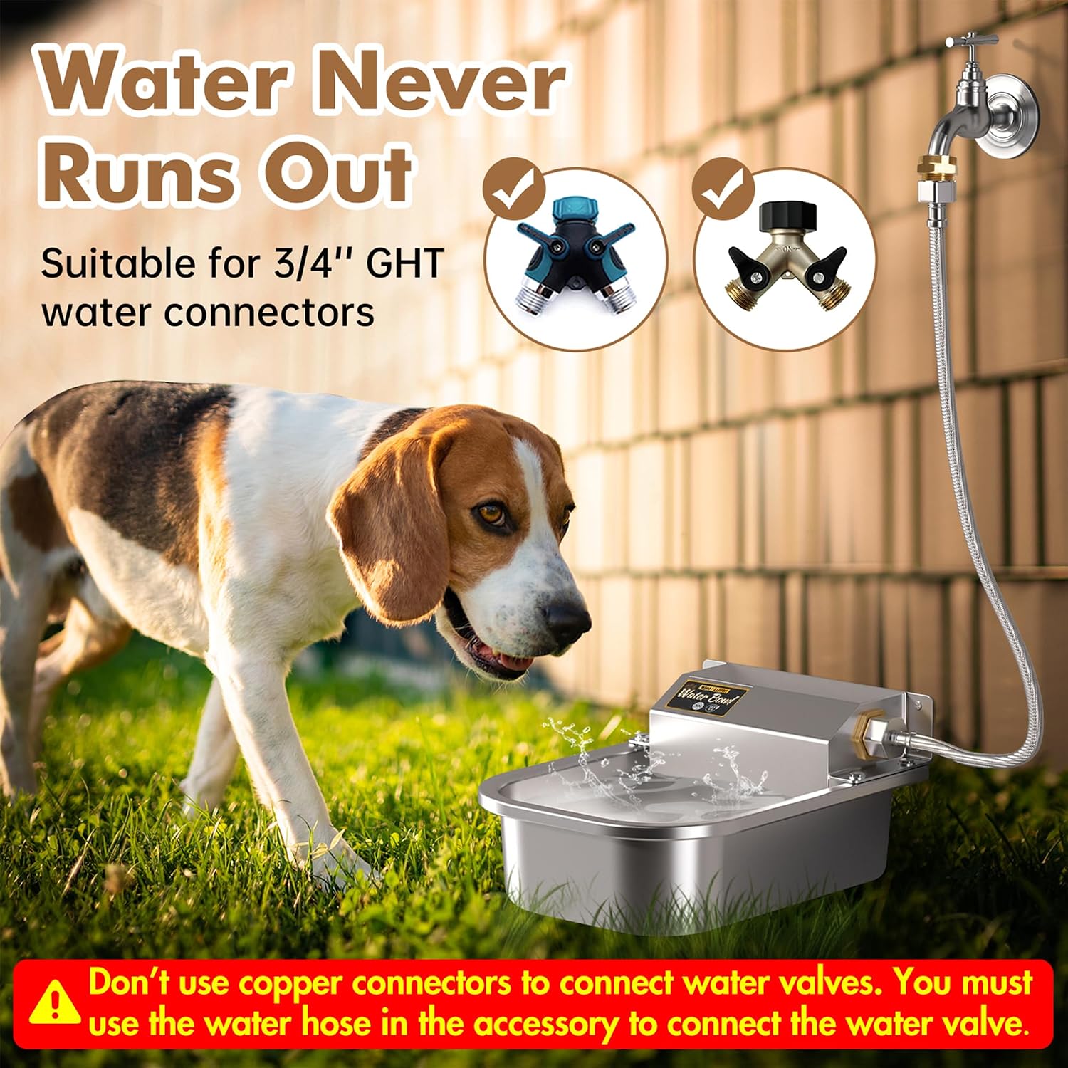 PETTEN stainless steel dog dispenser bottom view highlighting the convenient drain plug