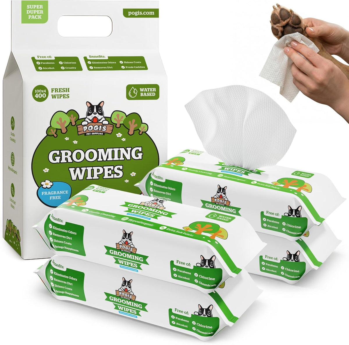 Pogi's Dog Grooming Wipes - Hypoallergenic Pet Wipes for Paws, Body & Butt - Cleaning & Hydrating, Fragrance Free, 100 Count - Image 15