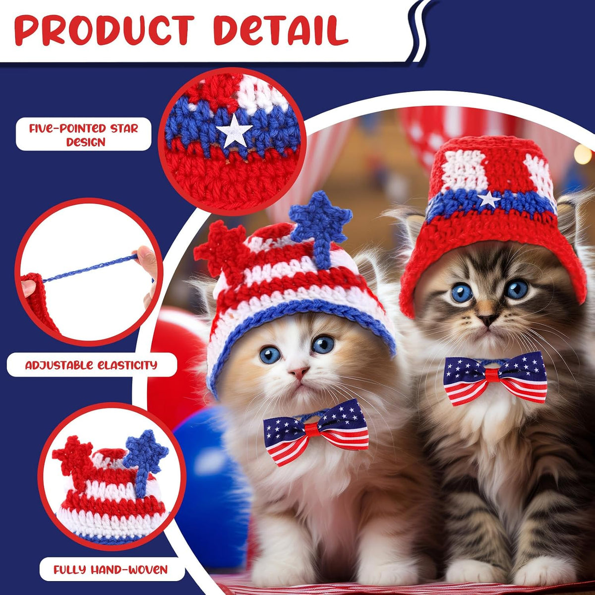 Ganeen red white and blue star headband for small animals