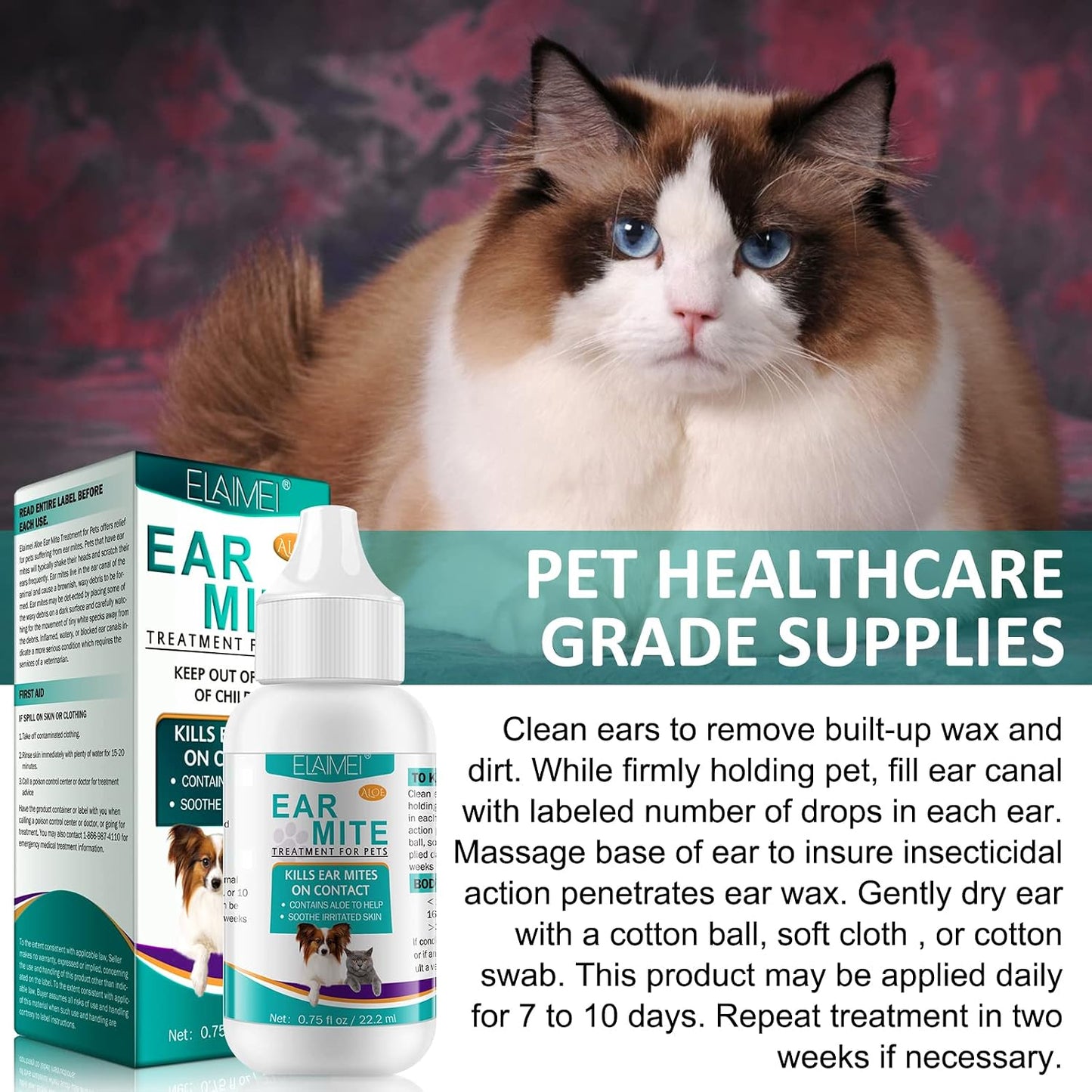 Instructions for using Navna ear mite treatment on pets
