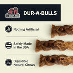 Three large braided hickory flavored dog treats from Redbarn