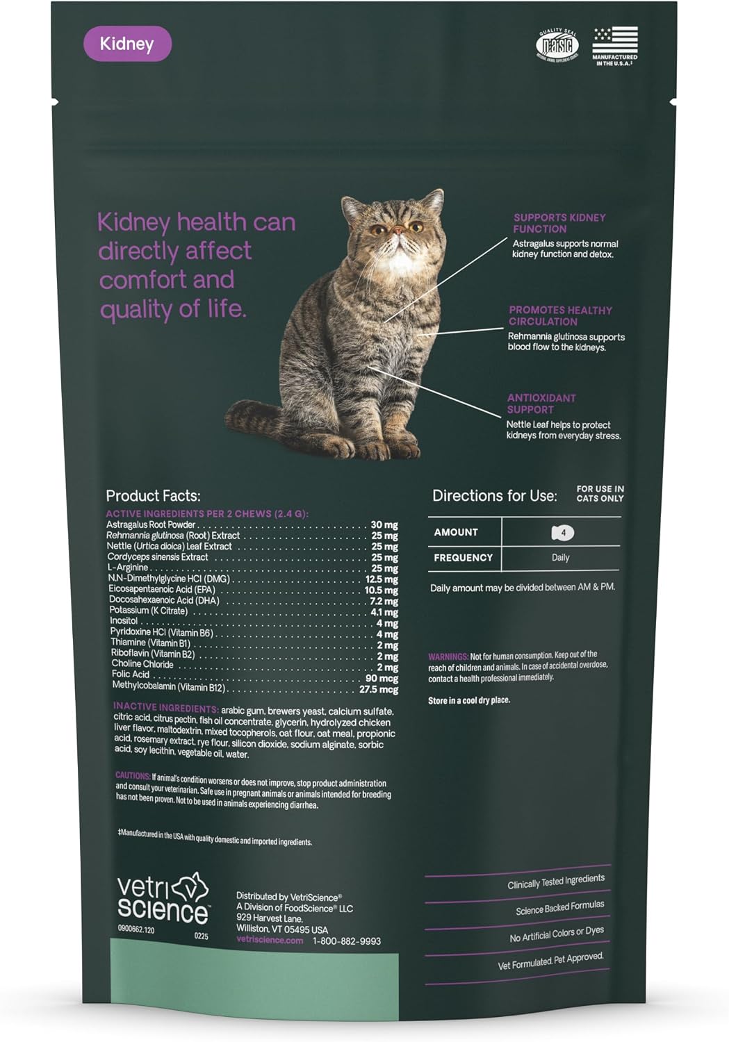 VetriScience Kidney Health Chews, Renal Essentials Supplement for Cats, Kidney Care and Support with Mushroom, Astragalus Root, Nettle Seed and Herbs, Chicken, 120 Count - Image 10
