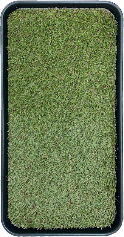Easy cleaning of pet grass pad with garden hose
