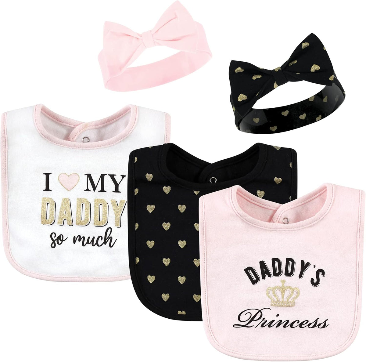 Hudson Baby unisex cotton bib and headband set front view for infants