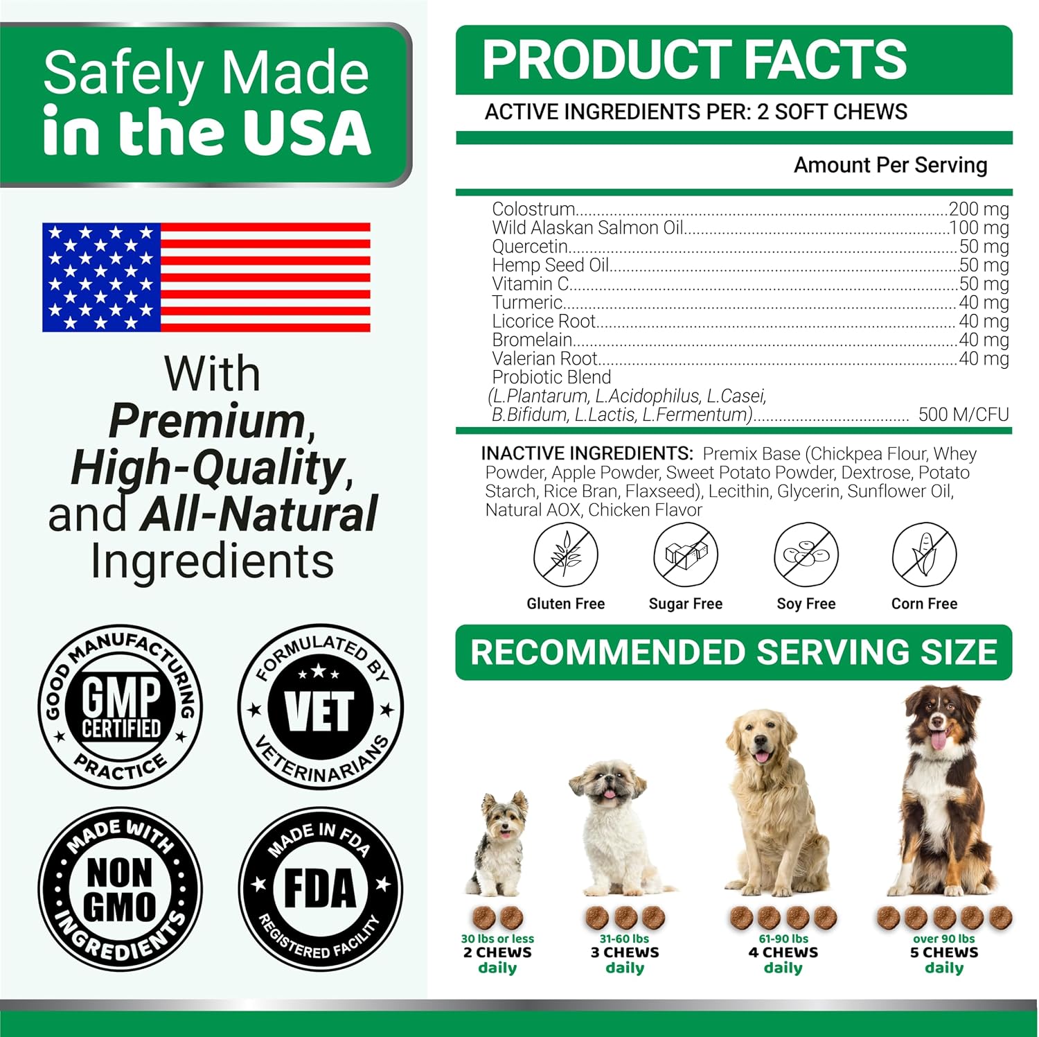 Daily weight based dosage instructions on Yuma's dog allergy treat bottle.