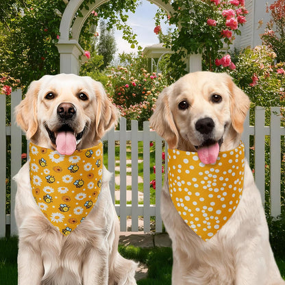Close up of Agroon floral and checkered reversible pet scarf