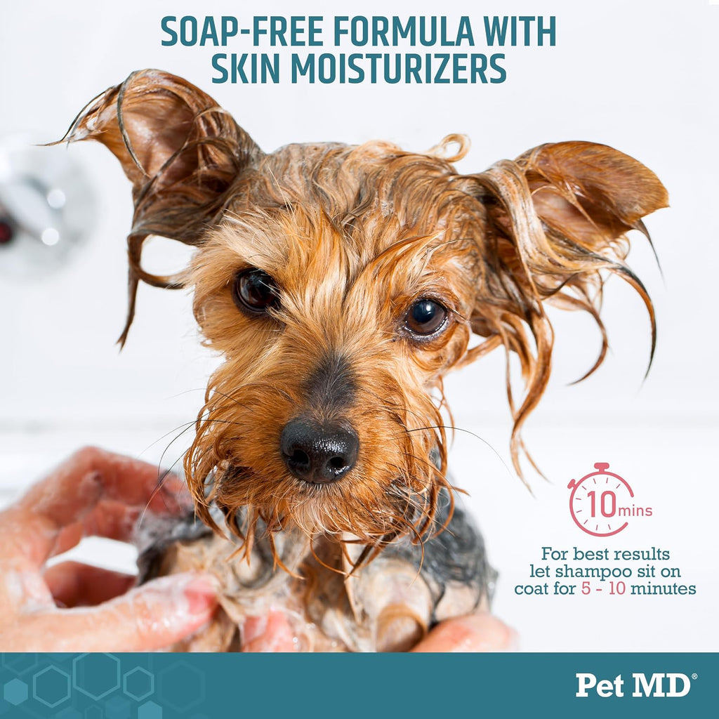 Side view of Pet MD 12 ounce shampoo bottle